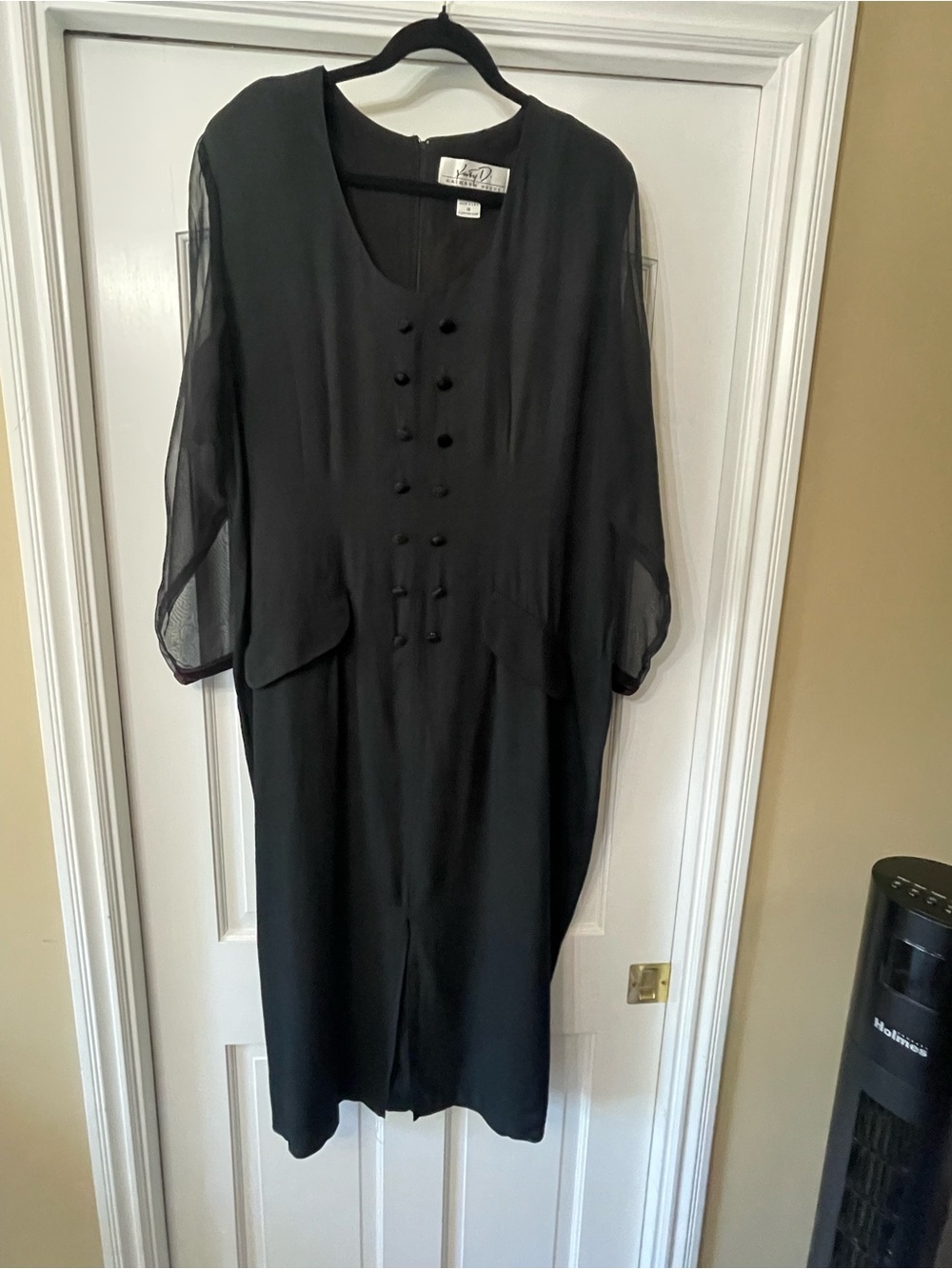Vintage Black Long Sleeve Sheer-Sleeve Dress